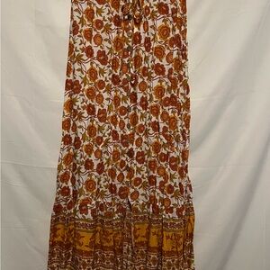Boho Floral Print Orange / Yellow High
Waist Maxi Skirt Size S